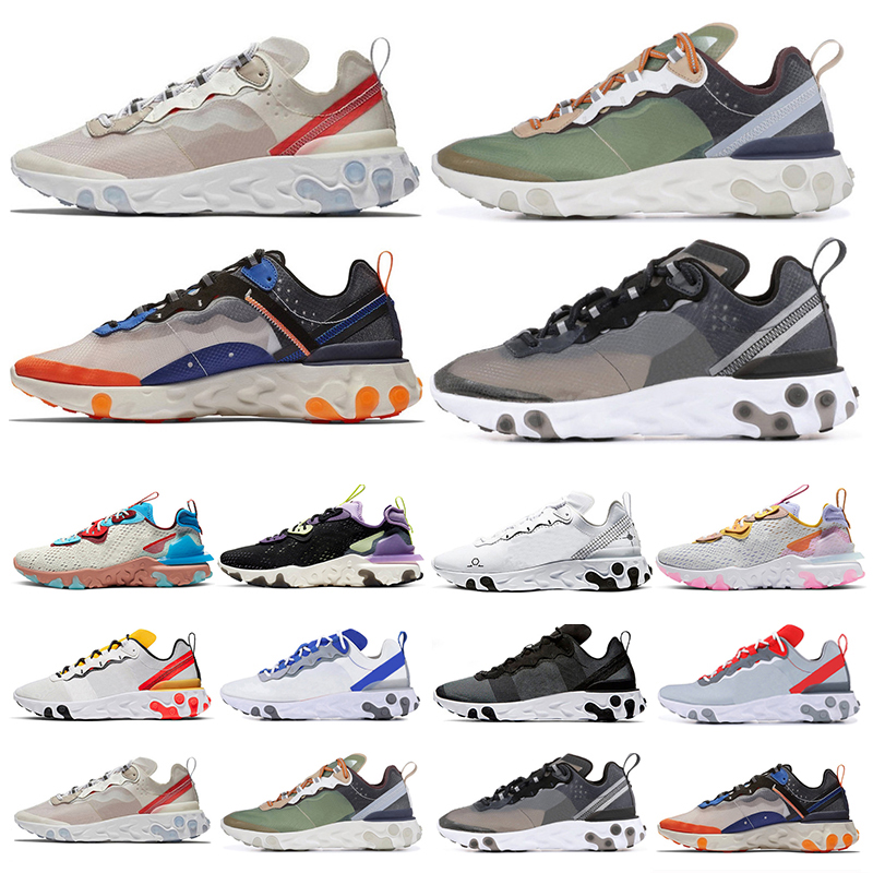 

2021 React Element 55 UNDERCOVER 87 Running Shoes Team Red Orbit Bred Tour Green Epic Runner Sports Sneakers Runner Shoes 36-46, White;red