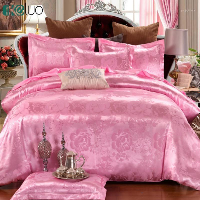 

KELUO Wedding Luxury Bedding Sets Jacquard Queen/King Size Duvet Cover Set Wedding Pink Bedclothes Bed Linen Bed sheet1, A201801