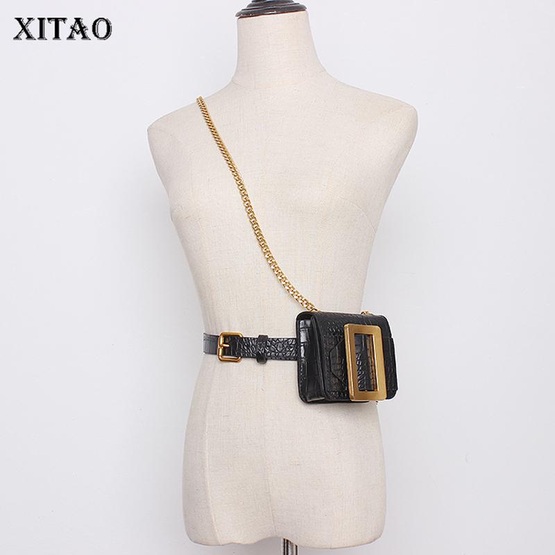 

XITAO Metal Chain Solid Pillow PU Waist Pack Women 2020 Autumn Casual Fashion New Style Temperament All Match Waist Pack ZP3747, Sky blue