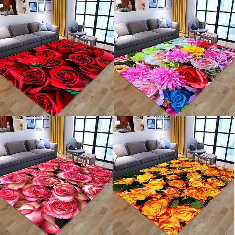 

Large Rose Flower 3D Printing Crystal Velvet Suede Carpet Encrypted Anti-skid Area Rugs Floor Mat Carpets For Living Room1