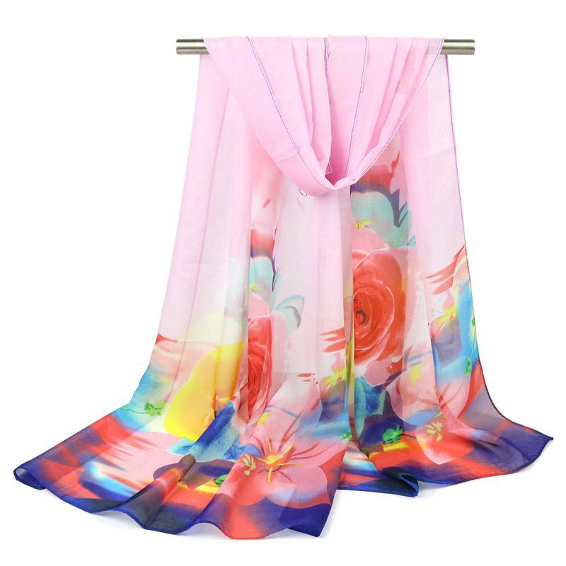

Scarves for Women Spring And Summer New Arrival Women's Scarf Rose Print Shawl Chiffon Silk Scarf Long Section Beach Towel
