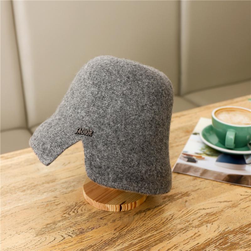 

Autumn winter wool fisherman hat versatile head around show face small basin cap bucket cap, Black