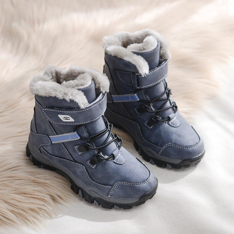 

2020 Children Ankle Boots Boys Girls Genuine Leather Boots Autumn Winter Lace-up Snow Kids Shoes Motorcycle, Blue