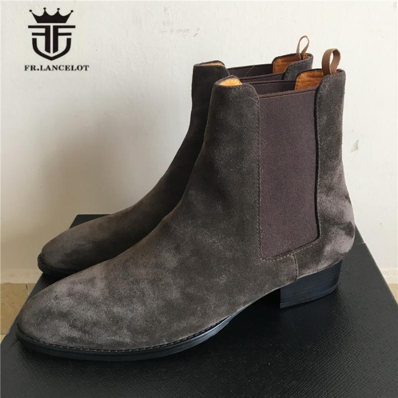 

Real Picture High End Handmade SLIM Comfortable Coffee Brown Suede Cowhide Genuine Leather Men's Boots1, As pic