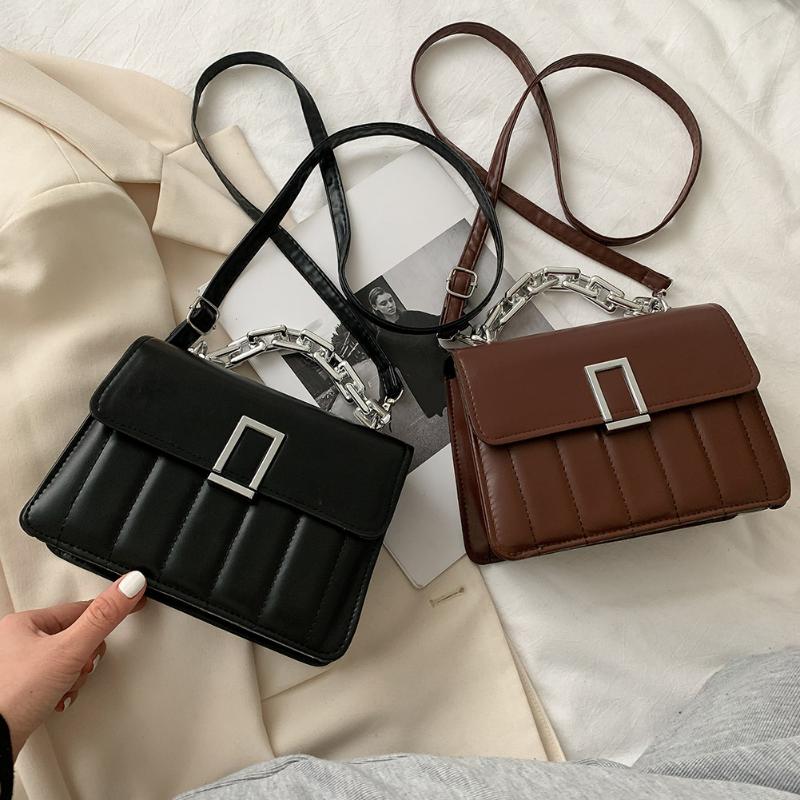 

Chain PU Leather Crossbody Bags Simple Solid Color Summer Lady Retro Flap Handbags Female Shoulder Totes for Women 2021 Trend, White