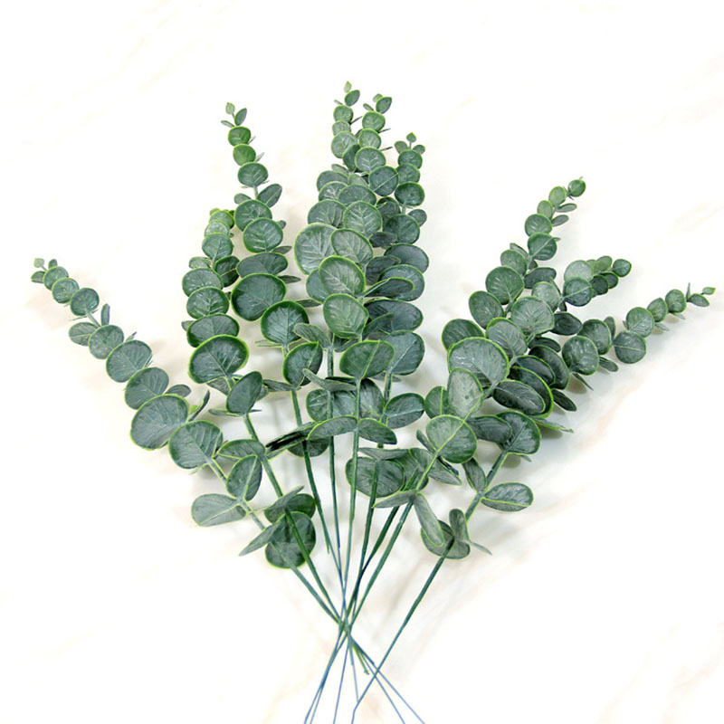 

50Pcs Plastic Eucalyptus Leaves Fake Plants Flower Material for Wedding Flower Wall Home Decoration Greenery Plant Leaf Decor, Grey