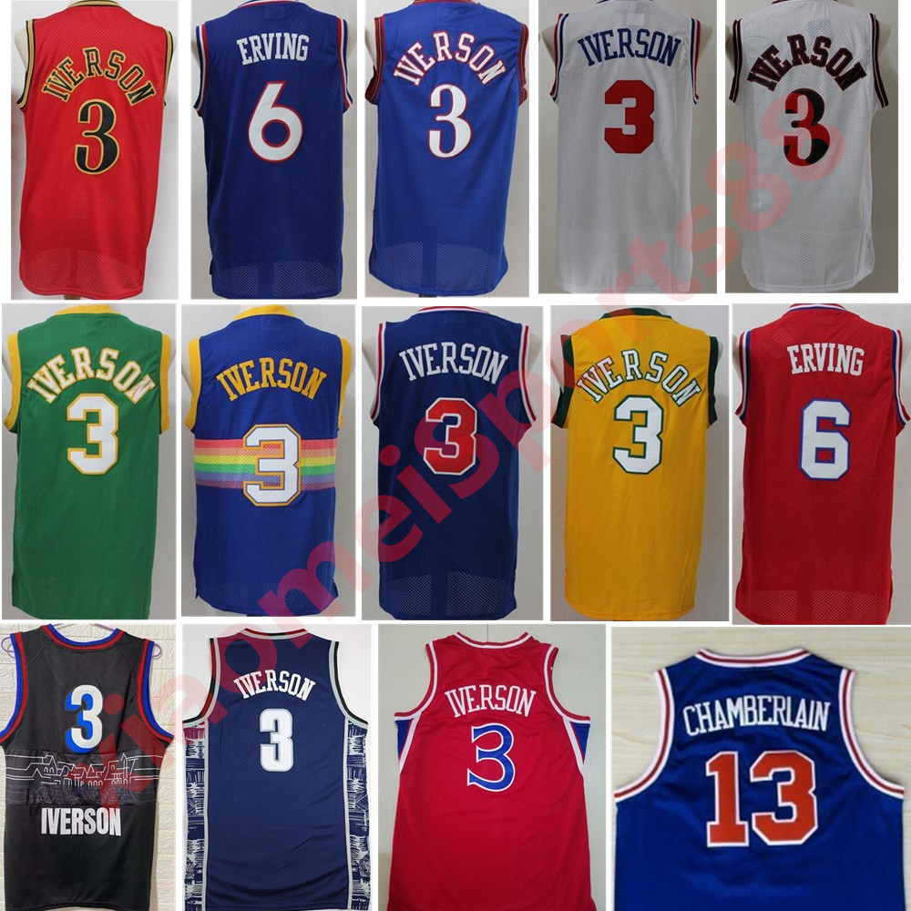 

Georgetown Hoyas College Allen Iverson Jerseys 3 Men Basketball Dr J Julius Erving 6 Wilt Chamberlain 13 Blue Black White Red Good Quality, As shown in illustration