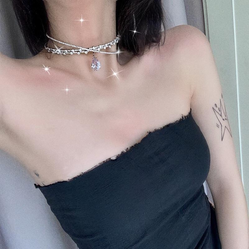 

Simple Crystal Choker Necklace Delicate Water Drop Pendientes Necklace Korean Fashion Jewelry