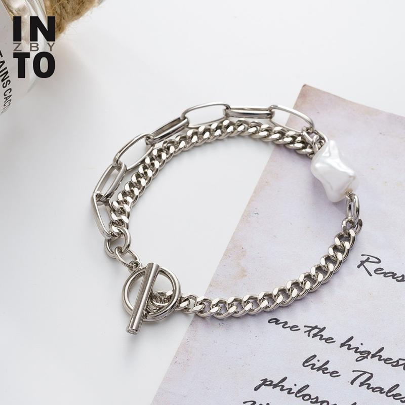 

Into zby Special Trendy Pearl Thick Chunky Chain Bracelet Women 2-layer Link Curb Chain Simple Style Hip Hop Jewelry Femme 2021