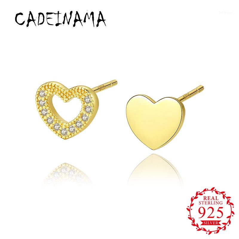 

CADEINAMA Fashion Women Genuine Solid 925 Sterling Silver Stud Earrings Girl LOVE Heart Simple Zircon Earrings Wedding Gift1