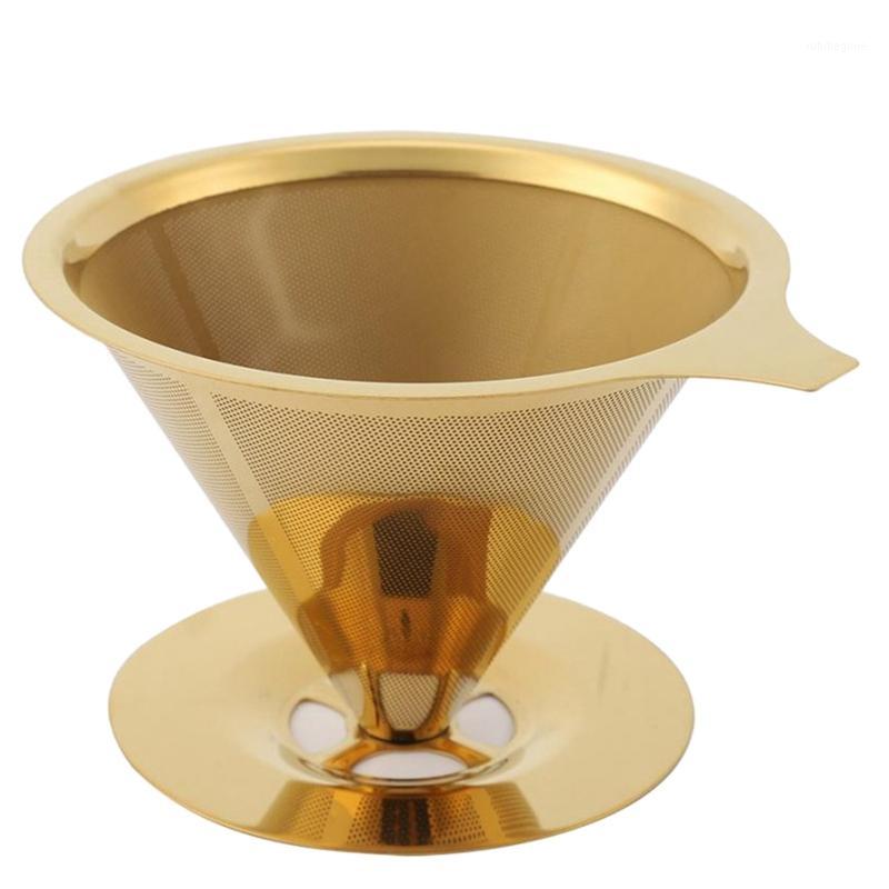 

Double Wall Stainless Steel Titanium Gold Pour over Coffee Dripper Filter with Cup Stand and Handle1