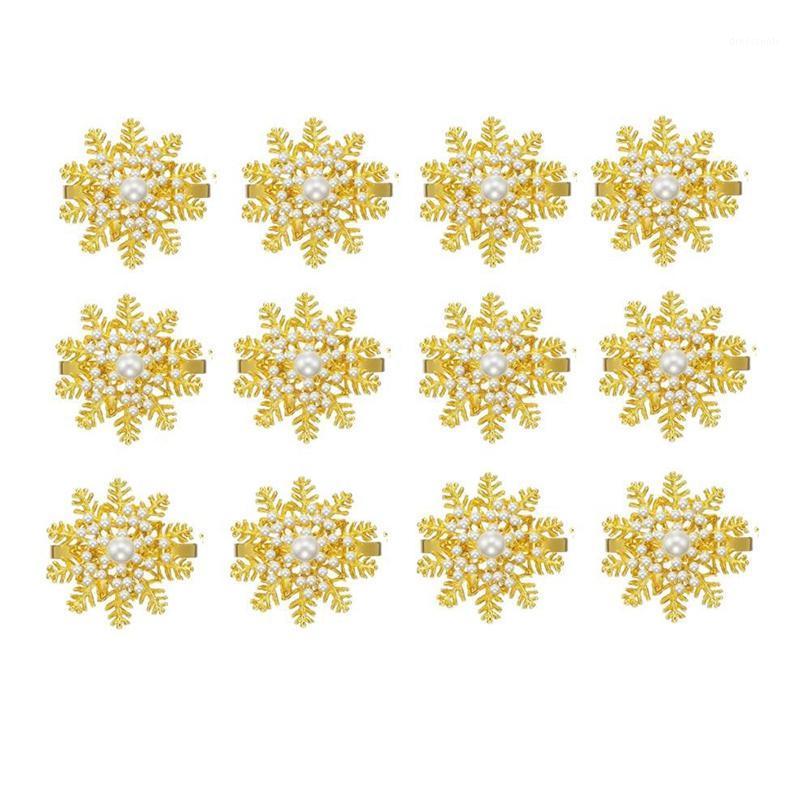 

12 Pieces of Snowflake Napkin Ring Pearl Napkin Ring Christmas Holder Buckle Metal Flower Buckle1