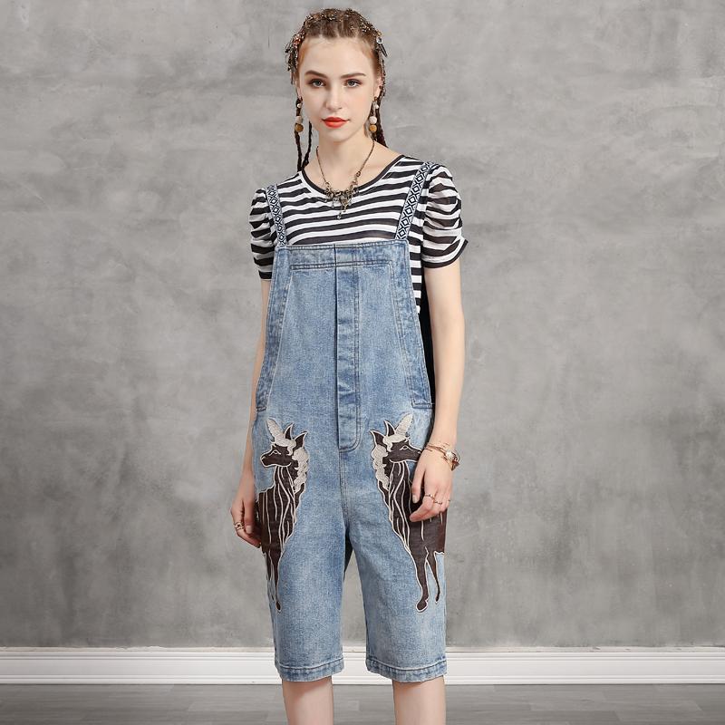 

Jumpsuit Women 2020 Vintage New Denim Women Playsuits Patch Pockets Loose Suspender Jumpsuits MX0522 Playsuits Feminino