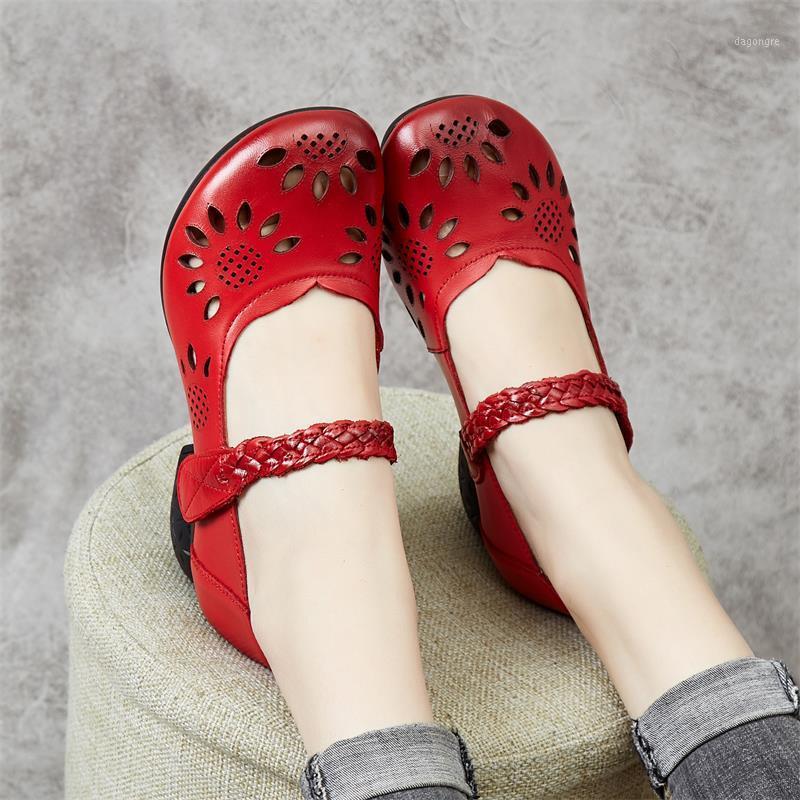 

YourSeason Genuine Leather Retro Women Hollow Shoes 2020 New Summer Handmade Ladies Hook Loop Sewing Casual Sandals1, Beige