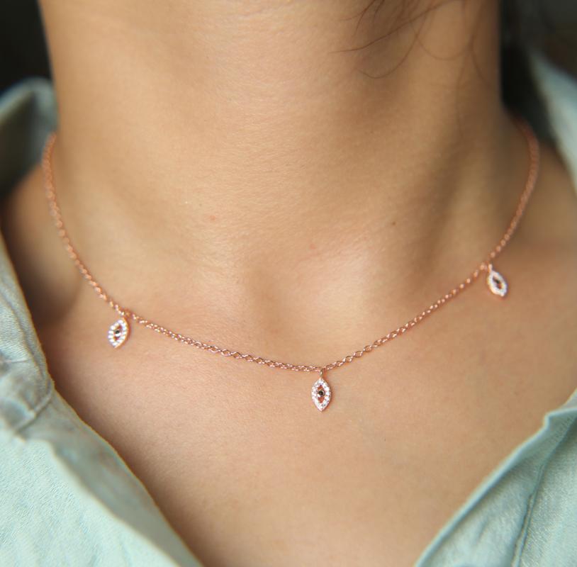 

Maxi Necklace Collier Collares 100% 925 Sterling Rose Color Women Chocker 38+5cm Evil Eye Drip Drop 2020 New Charm Necklace