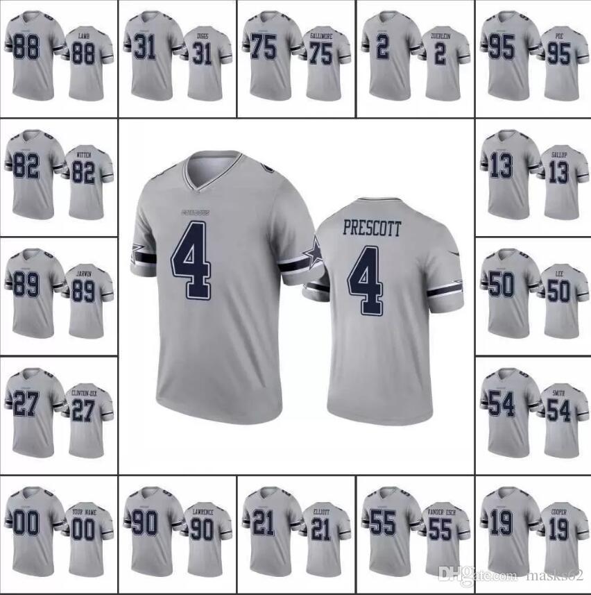 

Football Jerseys Dallas's Cowboys's Men #4 Dak Prescott 88 CeeDee Lamb 90 Demarcus Lawrence Women Youth Custom Gray Inverted Legend Je, Black;red