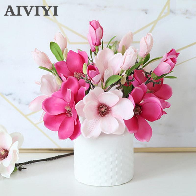 

New Artificial Flower Magnolia Decorative Flowers Wedding Silk flowers Sweet Fake Flower for Home Decor Valentine's Day1, Blue
