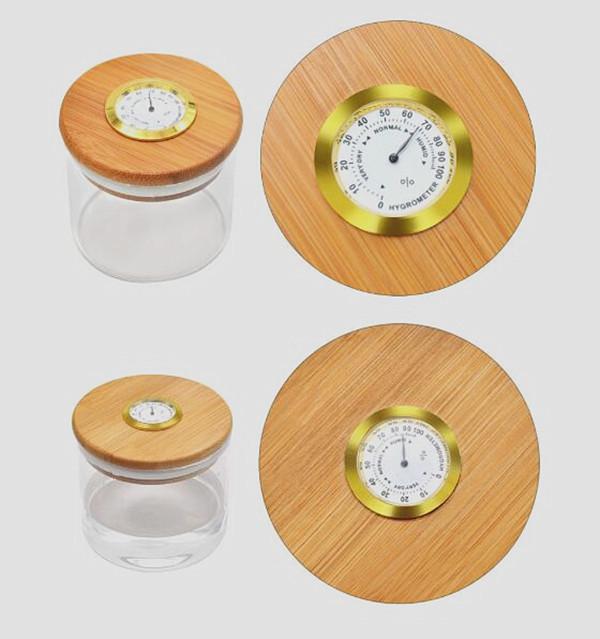 

6oz 15oz airtight glass stash jar container with hygrometer in bamboo lid vacuum moisture proof dry herb food storage#8827