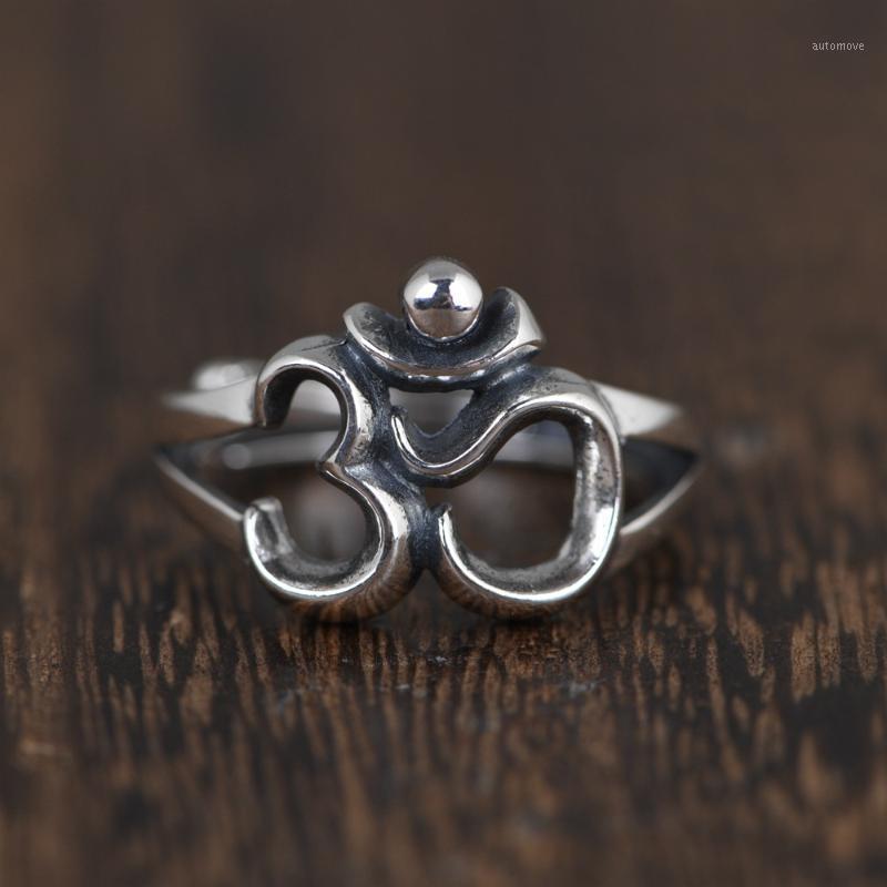 

925 Sterling Silver Jewelry Vintage Buddha Six Words Open Adjustable Rings for Women and Men Simple Style Couple Ring1
