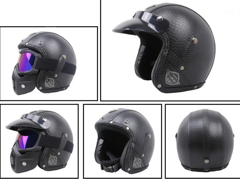 

High-end Motorcycle Half Helmet Retro Helmets For Riding Protective Leather Wrapped With Face Shield, Multi-color