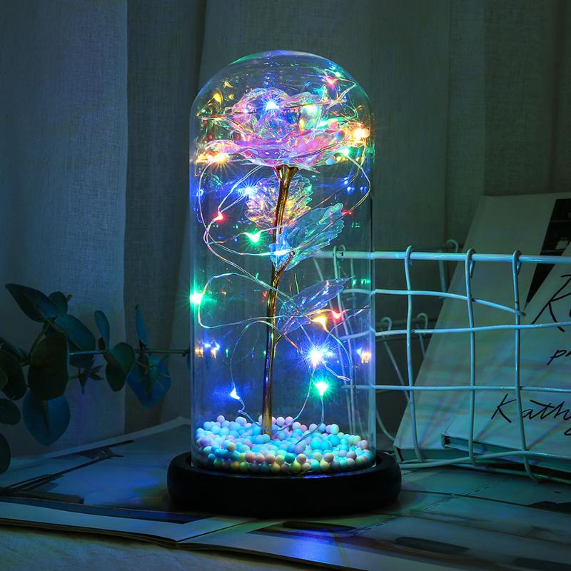 

New Color String Light Glass Cover Gold Foil Rose Flower Home Led Night Light Table Decoration Lover Gift