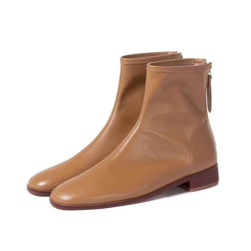 

PXELENA Celebrity Women Natural Genuine Leather Ankle Boots Low Heels Autumn Shoes 2020 Back Zip Office Lady Comfort Casual Soft, Beige