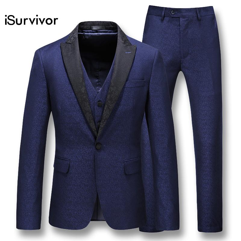 

iSurvivor 2020 Men Luxury Groom Wedding Suits Hombre Male Casual Fashion Slim Fit Large Size 3-Pieces Suits(Blazer+Vest+Pants, White;black