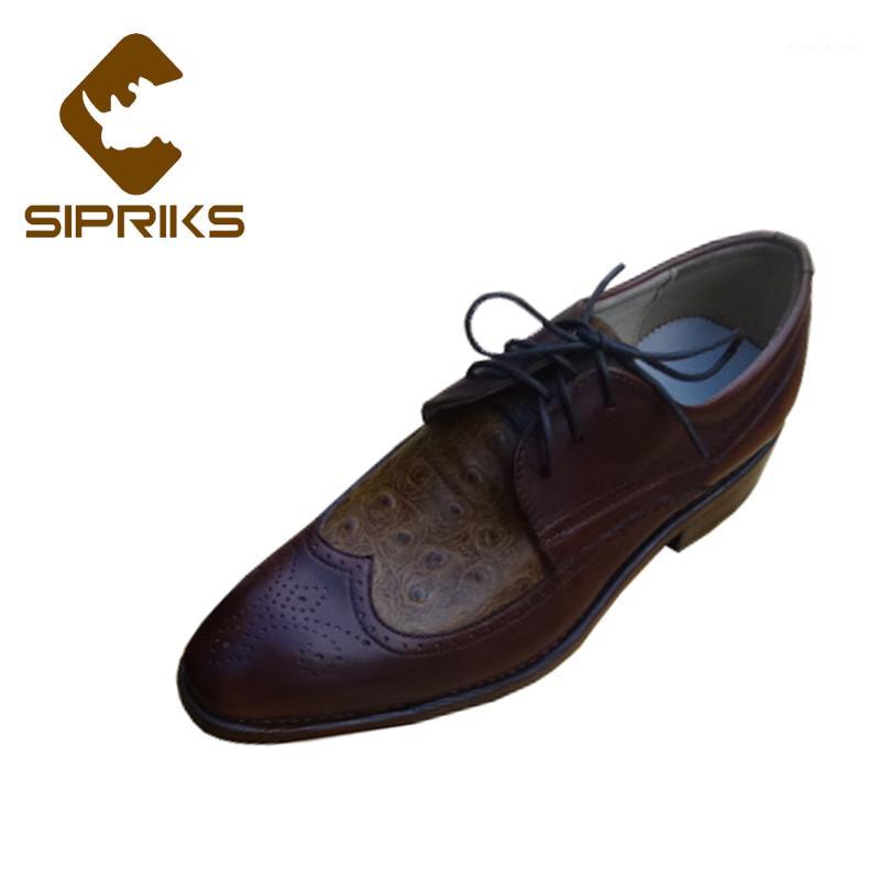 

Sipriks Real Leather Wingtip Dress Shoes Mens Goodyear Welted Shoes Formal Tuxedo Printed Ostrich Leather New1, Brown