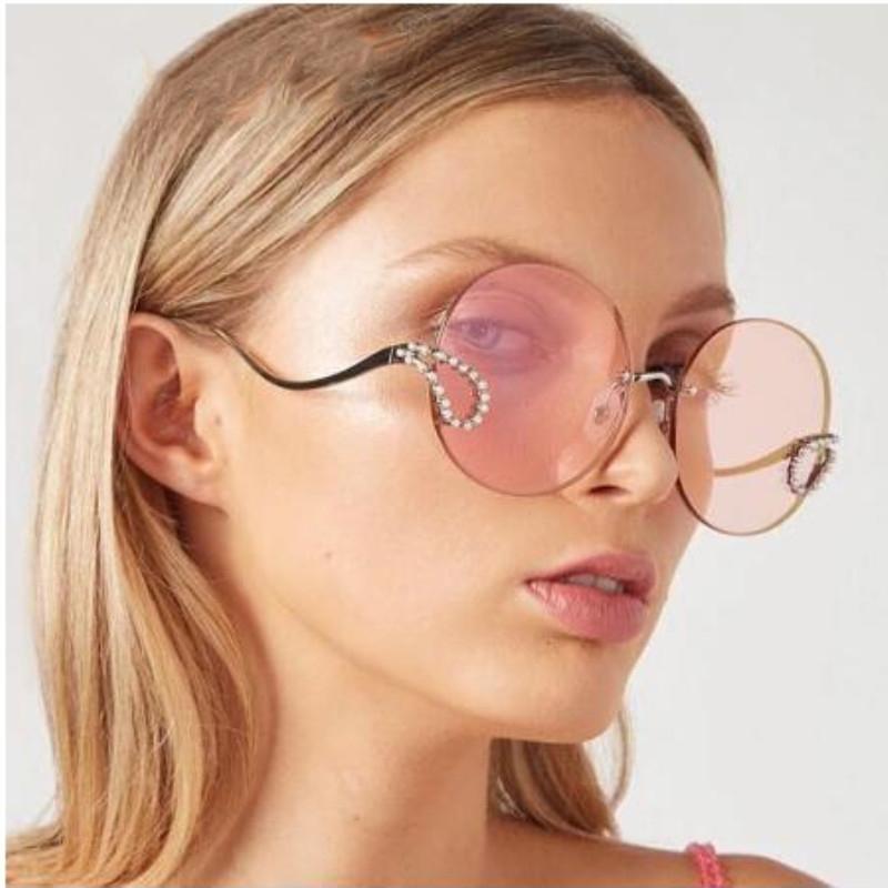 

New Round Frame Sunglasses Decorated With Metal Diamonds Ladies Fashion Classic Trend Dignified Gorgeous High-quality Sunglasses