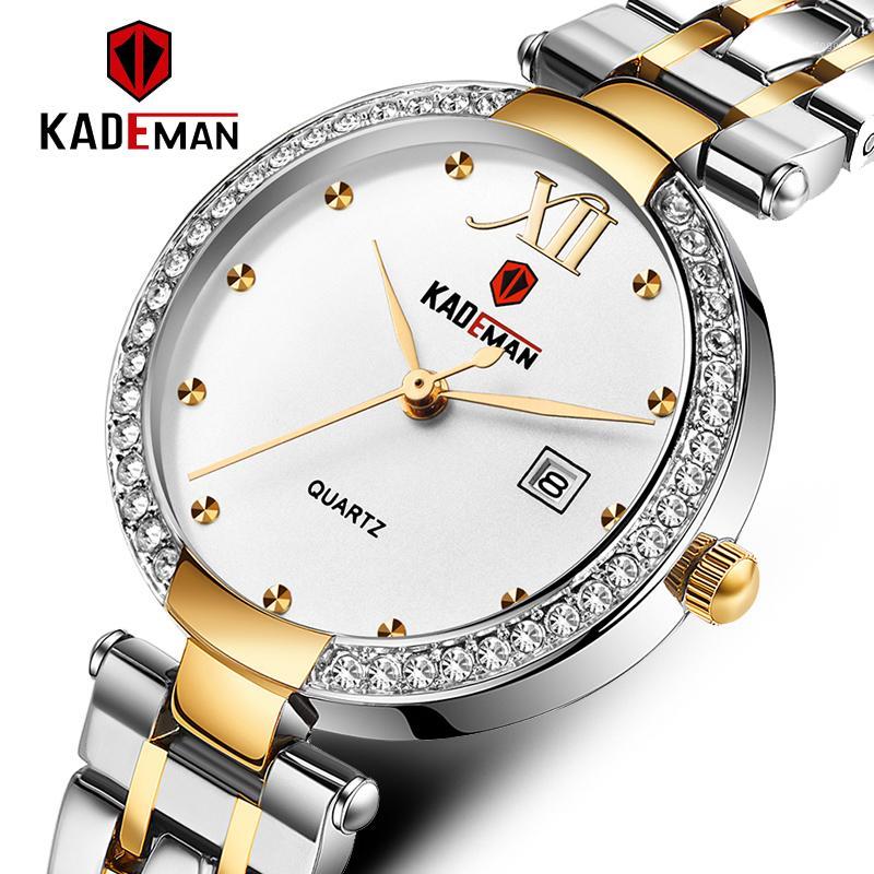 

Wristwatches KADEMAN Elegant Woman Watch Women Crystal Diamond Watches Golden Stainless Steel Clock Lady Quartz Wrist Montre Femme1, Silver