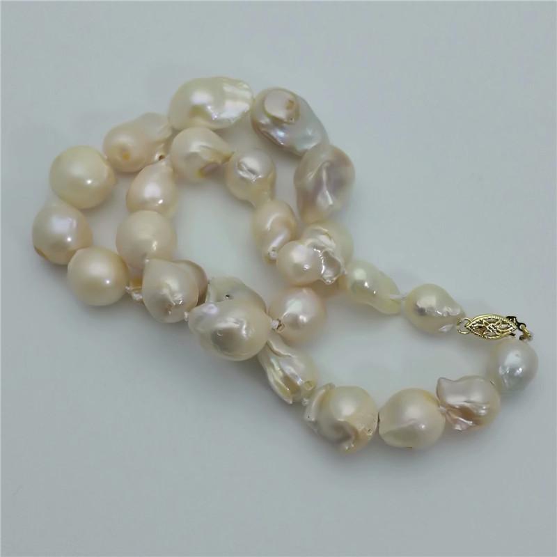 

Huge +15-24mm Natural White Baroque Freshwater Cultured Pearl Necklace18Inch14k