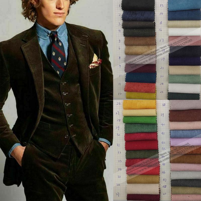 

Latest Coat Pant Designs Brown Corduroy Men Suits Formal Work Wear Tuxedos 3 Pieces Smoking Business Wedding Groom Blazer 2021, Pink