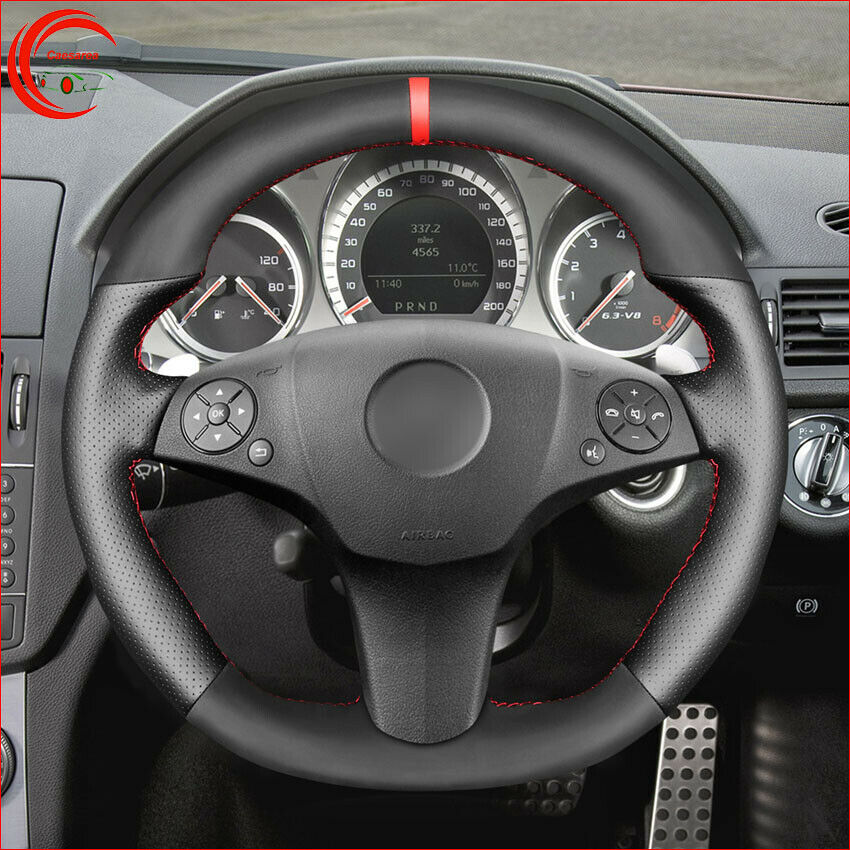 Hand Sew Black Suede Car Steering Wheel Cover for Benz SLR Class SL CLass AMG 63-image-641449568