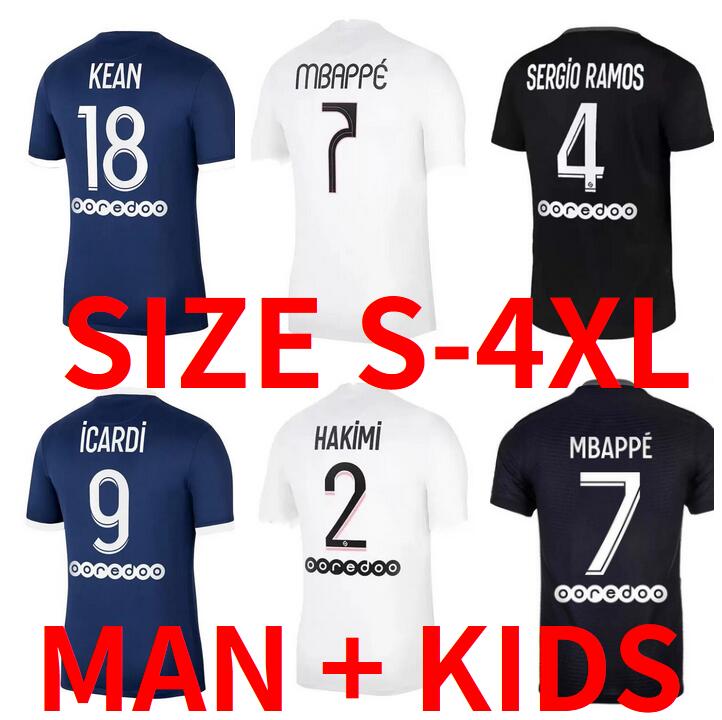 

SIZE S-4XL GANA SERGIO RAMOS MBAPPE HAKIMI Soccer Jerseys 2021 2022 WIJNALDUM Maillots football shirt DRAXLER MARQUINHOS VERRATTI Men kids kit, 21/22 kids size