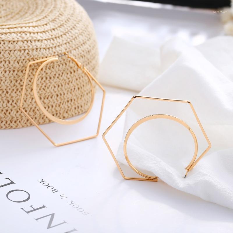 

1 pairs/pack DBWC women Fashion Geometric polygon exaggerated hyperbole hoop earrings1