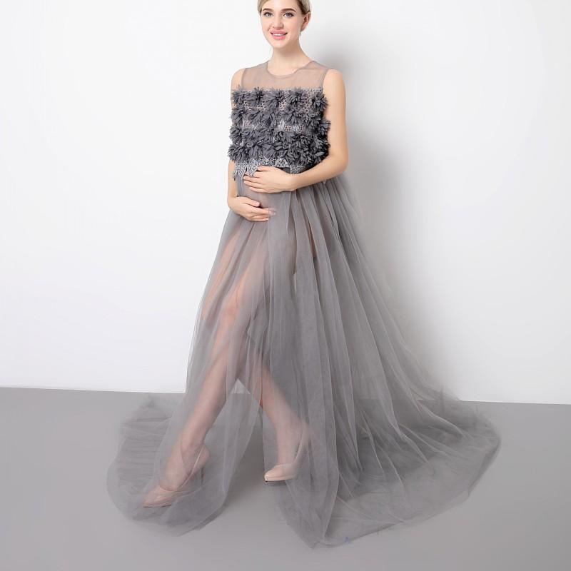 

New Maternity Clothes For Photo Shoots Long Maternity Photography Props Zwangerschaps Jurk Vo Clothes 7WM012, As pic