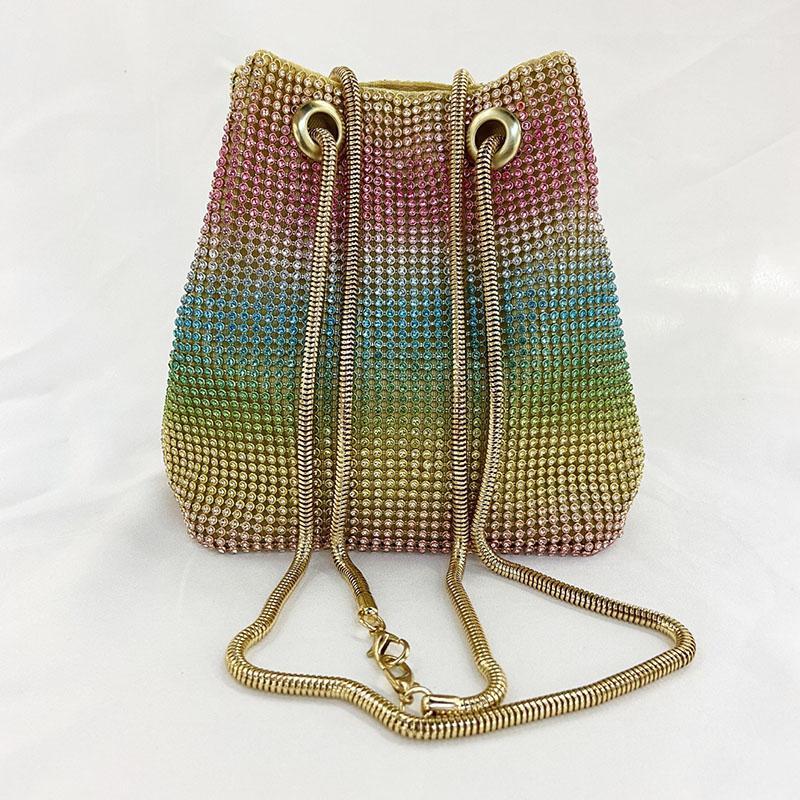 

Colorful Diamond Mini Bucket Woman Wedding Party Clutch Purse Evening Bags Luxury Shoulder bags FTB3081, Gold