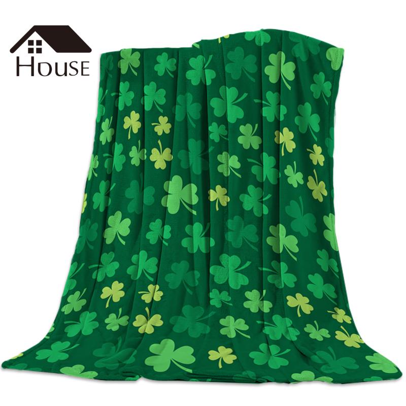 

St. Patrick'S Day Shamrock Pattern Green Printed Nap Blanket Soft Comfortable Velvet Plush Plant Blankets Warm Sofa Bed Sheets