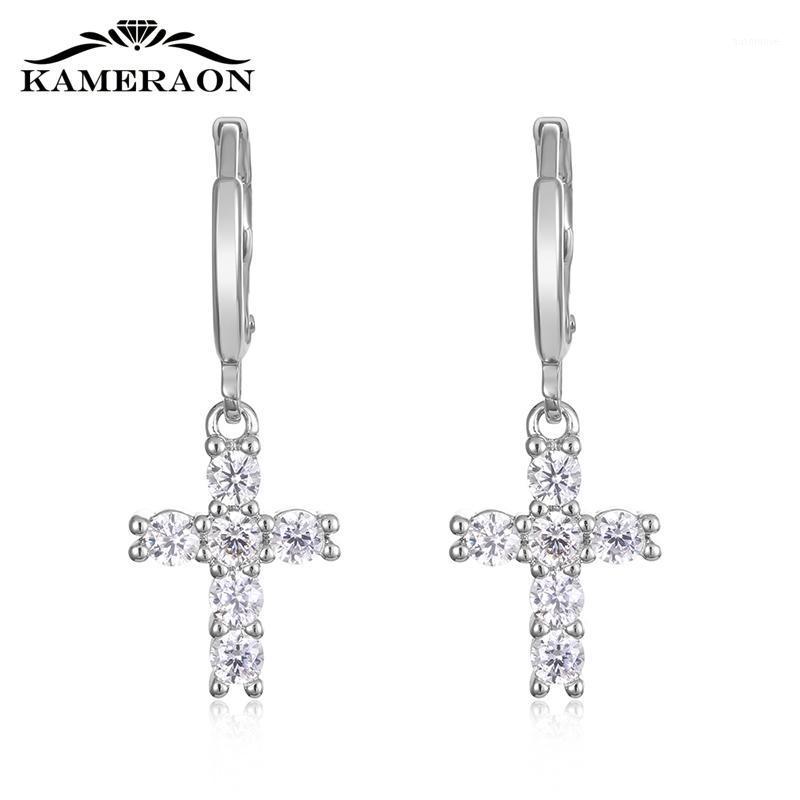 

Kameraon Trendy Crystal Crosses Earrings Drop Bright korean Style 925 Sterling Silver Jewelry Cubic zirconia Catkin With Stones1