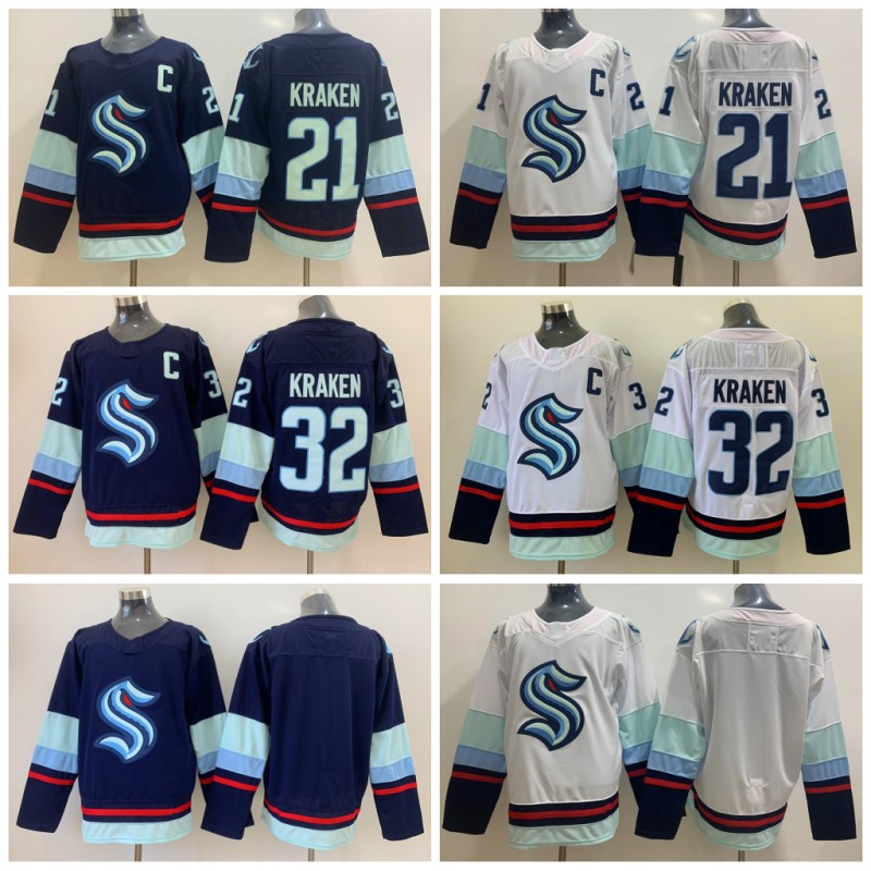 

Seattle Kraken 2021 32th New Team 32 Kraken 21 Kraken Home Blue Road White Hockey Jersey Blank In Stock Fast Shipping, Black;red