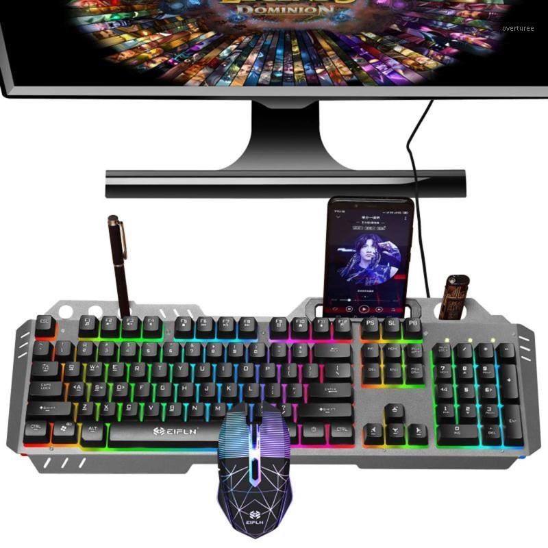 

Gaming Keyboard Mouse Set Mechanical Feel With RGB LED Backlight Phone Holder Gamer USB Wired Ergonomic Keyboard Combos1