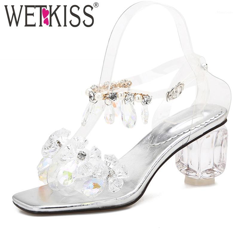 

WETKISS Crystal Heel High Sandals Women Open Toe Footwear Fashion Ankle Strap Shoes Female Transparent Pvc Shoes Woman Summer1, Pink