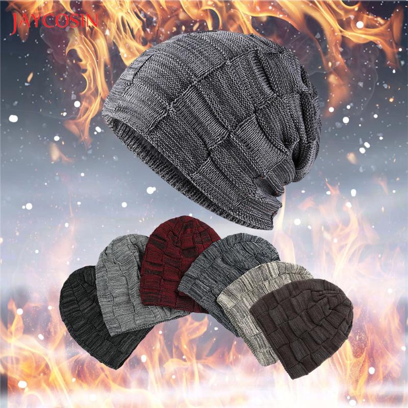 

Beanies Joycosin Women Men Warm Baggy Weave Caps Crochet Winter Fluff Inside Beanie Knitted Solid Color Skull Hat