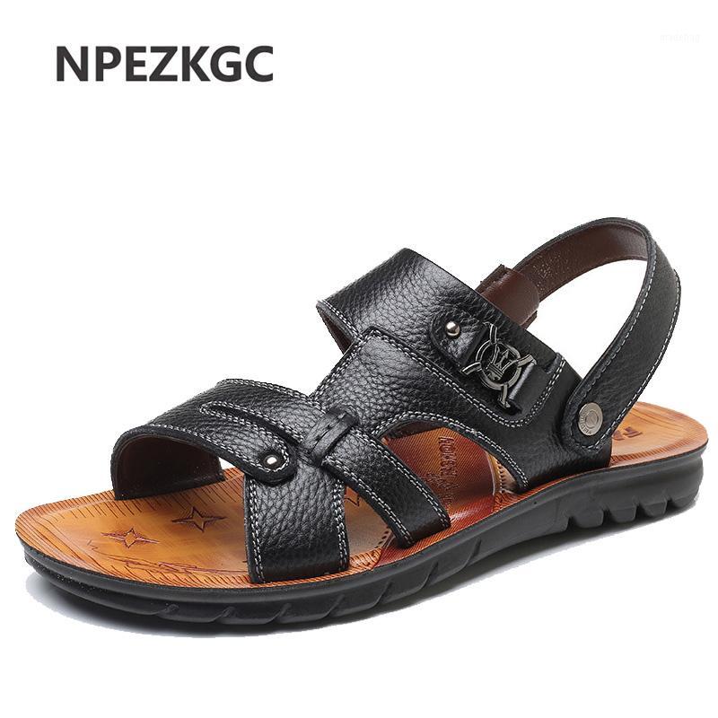

2020 Men's Super Light Men Summer Breathable Leather Sandals Beach Slide Sandals Leather Shoes Fashion Breathable Male Footwear1, Black