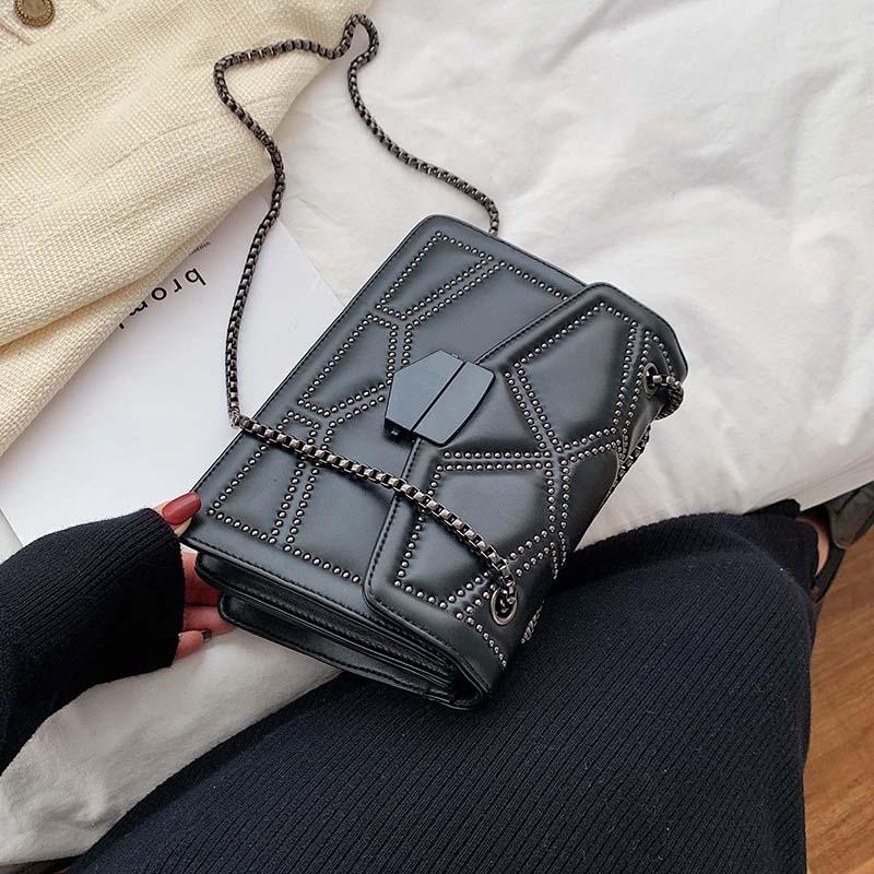 

Litthing 2021 New Rivet Chain Small Crossbody Bags For Women Shoulder Messenger Bag Femme Lady Luxury Handbags Black, Coffee
