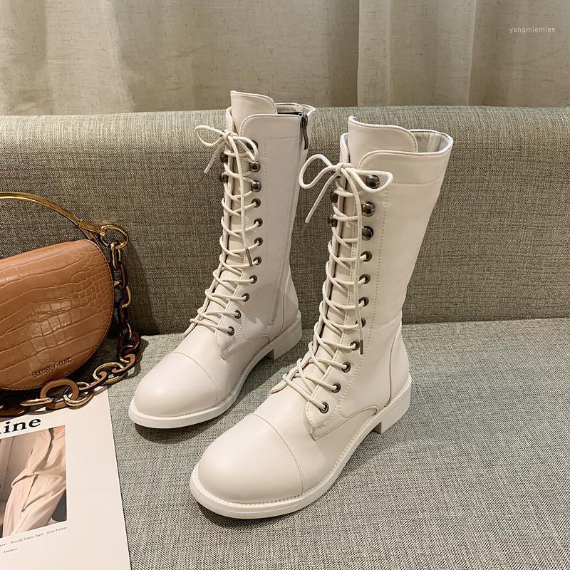 

Women's boots 2020 autumn/winter new hot style cross strap fashion casual white mid-tube motorcycle boots1, White low