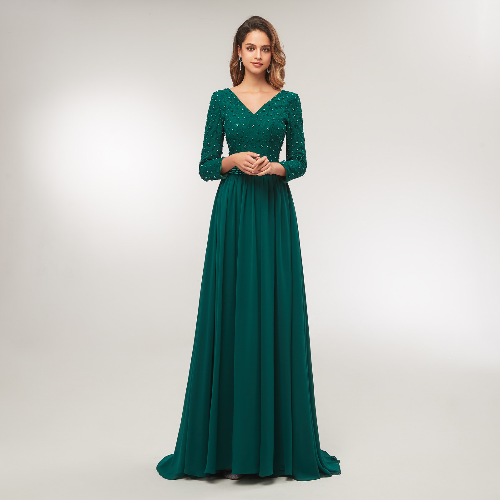 

2021 New Plus Size Mother of the Bride Dressed for Dark Green Wedding Party Chiffon Ladies Formal Night Prom Dresses 8JYG