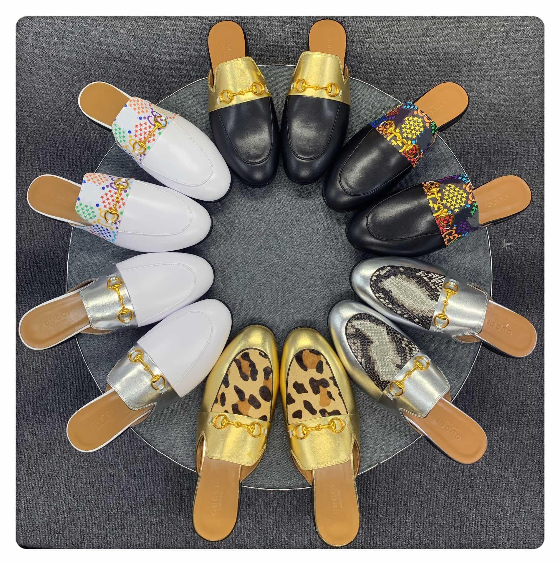 

2022 Mules Designer Slippers Women Loafers Genuine Leather Sandals Casual Shoes Princetown Metal Chain Shoe Lace Velvet Slipper Best 1Top