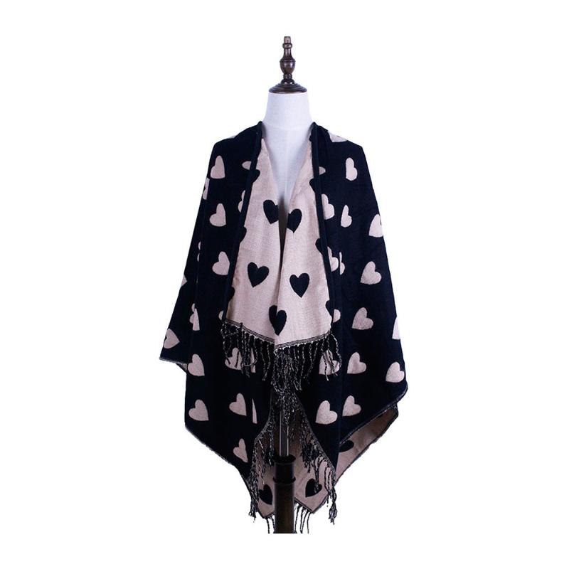 

Scarves Winter Women Poncho Shawls Cashmere Wool Wraps Tassel Love Fashion Outwear Pashmina Muffler Tippet, Blue;gray