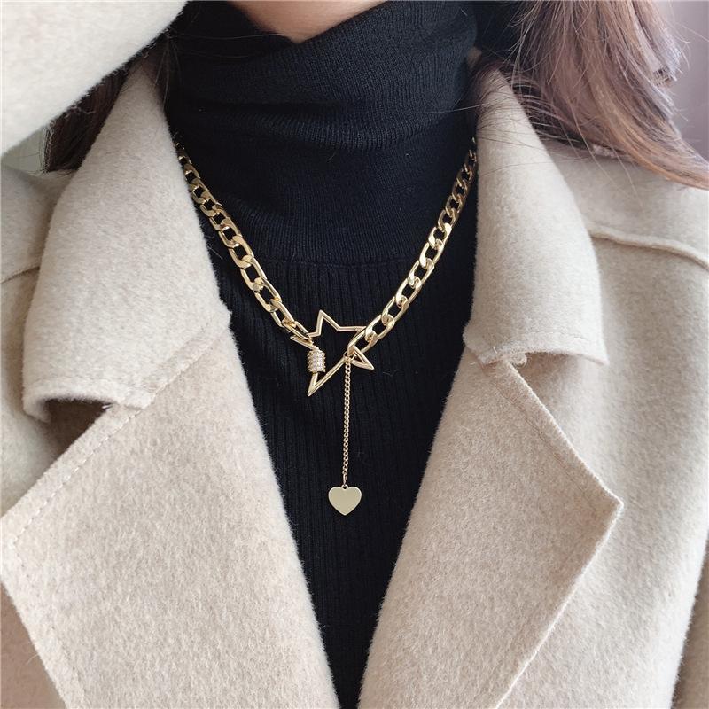 

Chokers Minar Cool Hollow Irregular Star Necklace For Women 2021 Gold Color Chunky Cuban Chain Heart Pendant Necklaces Gifts
